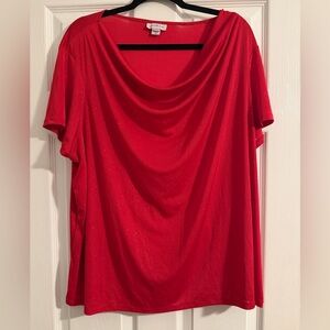 Carolyn Smith Collection Red Sparkle Cowl Neck Top – Plus Size 3X